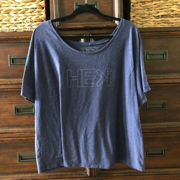 He>i Blue oversized short sleeve top with rainbow pilling in size 2X - Picture 1 of 6